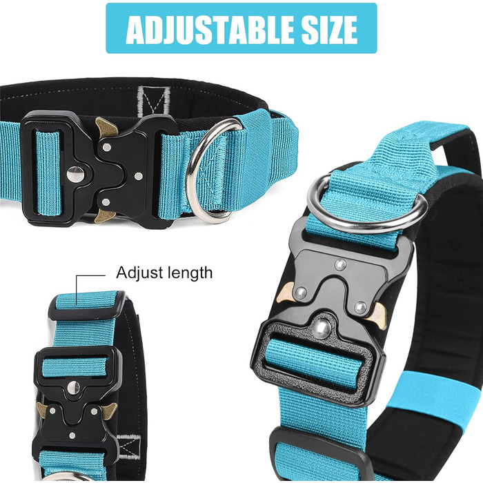Тактичний нашийник для собак Ledeak з ручкою, регульований, широкий, з м'якою підкладкою, надійний, з металевою застібкою, для дресирування (фіолетовий, синій, L)