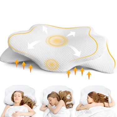Ортопедична подушка для шиї та плечей, Memory Foam, 66x40x14 см. Підходить для сну на спині, боці та животі. Підтримка шиї.