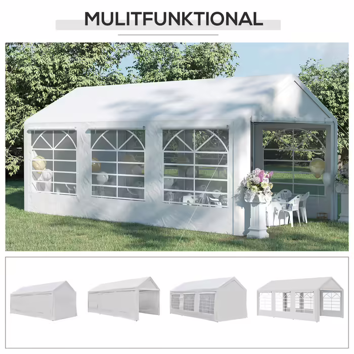 Outsunny Gazebo Party Tent Garden Tent Gazebo with 4 Side Walls Window Polyester+Metal White 3x6m | Aosom