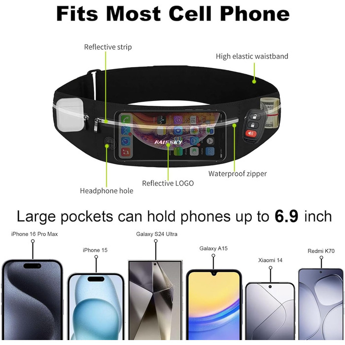 Сумка на пояс Haissky для бігу та подорожей: зручна та компактна (до 6.9 дюймів)