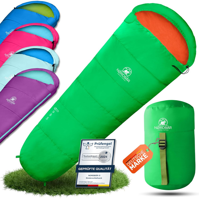 Дитячий спальний мішок для хлопчиків та дівчаток до 145 см | 100% бавовна | Легкий та теплий спальник-кокон | Outdoor спальник для кемпінгу [1200г] | Кольори: фіолетовий/бірюзовий (зелений/помаранчевий)