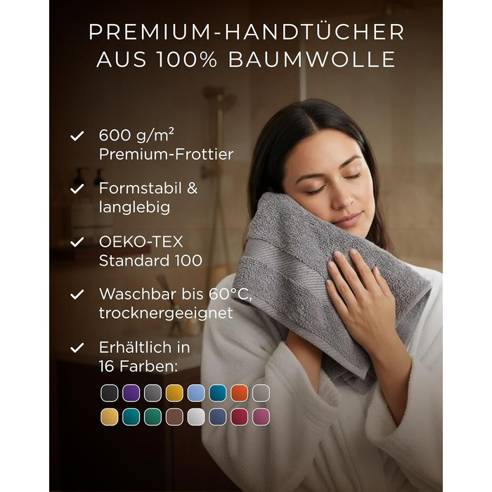 Набір махрових рушників 100% бавовна, 50x100 см, 600 г/м², Oeko-TEX, чорні, 8 шт.