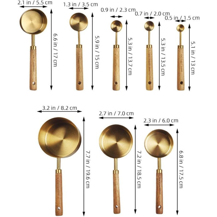 STOBAZA Measuring Cup and Spoon Set of 8 Stainless Steel Pieces, Stackable Measuring Cups and Kitchen Baking Utensils with Wooden Handle for Wine Ingredients, Milk Powder
