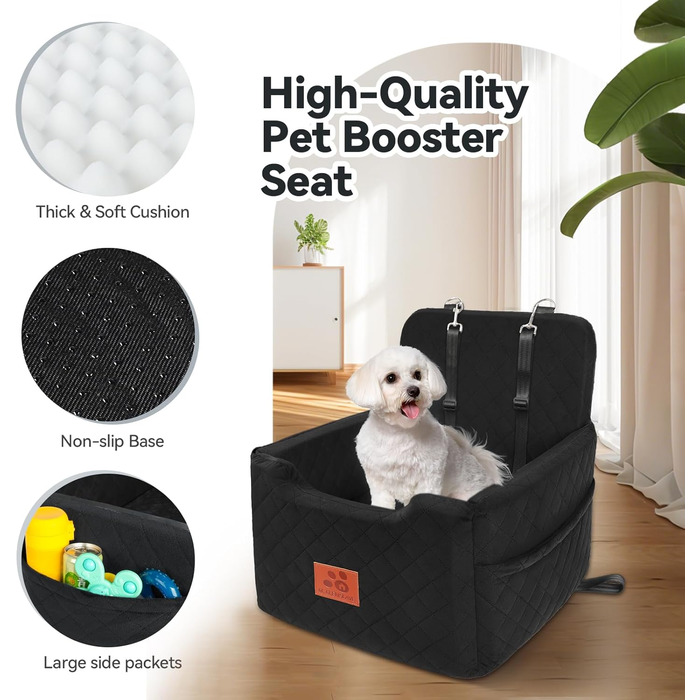 Автокрісло для собак, чорне, до 15 кг, з двома ременями безпеки, знімний та миючий чохол