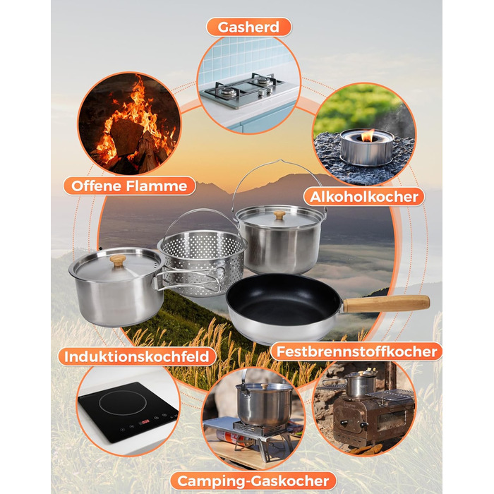 Набір кухонного посуду для кемпінгу KingCamp з антипригарним покриттям (4 шт.)