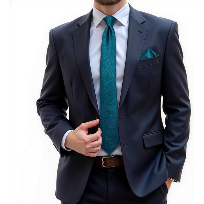 Набір краваток DiBanGu для чоловіків: краватка, хустинка, запонки, затискач – синьо-зелений, з візерунком, для вечірніх та ділових заходів