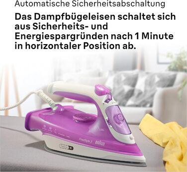 Праска з парою Braun FreeStyle 3 FI3124 PU, 2400 Вт, фіолетово-рожева, технологія FreeGlide 3D, керамічна підошва, Ultimate FastClean