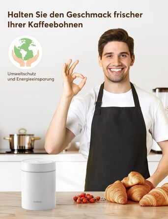 OUTPEAK 2025 Kilo Auto Вакуумна кавова банка 1,8L для 601.0 г кавових зерен з одним натисканням кнопки, нержавіючий контейнер з ложкою, свіжість на 6 місяців (Barista Champion's Choice) (1.8L-S/Steel-Pearl White)