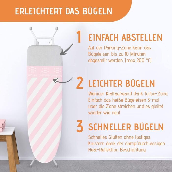 Чохол для прасувальної дошки для парогенератора | Розмір універсальний до 140x50 см | Підходить для прасування делікатних тканин | Виготовлено в ЄС | Сумісний з парогенераторною станцією | Колір (Німeс (Рожевий))