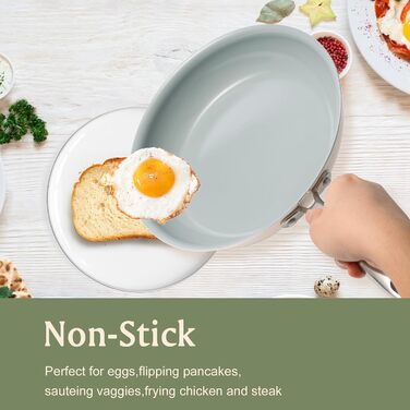 Керамічна сковорода Cookersway 28 см з антипригарним покриттям для індукції, млинців та оладок, кремова
