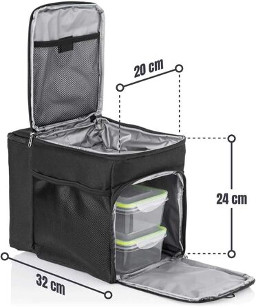 Сумка-холодильник Dimono® 15L з 3 контейнерами для їжі; пікнікова сумка з 3 ланчбоксами + кришка; сумка для обіду Isotasche з 3 боксами та охолоджувальним акумулятором (чорна)