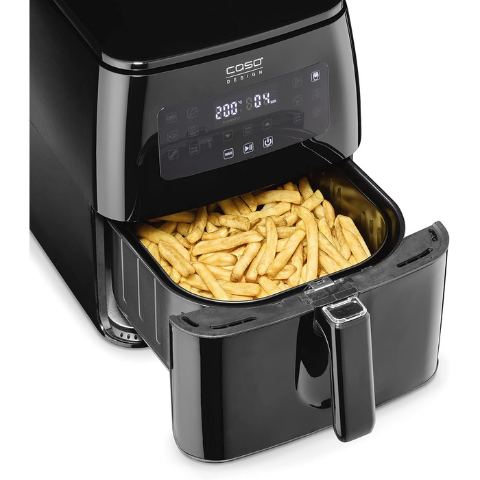 CASO AF 600 XL - large hot air fryer with a 6L basket volume, 12 automatic programs, sensor-touch control, timer from 1-60 minutes, removable basket (dishwasher-safe)