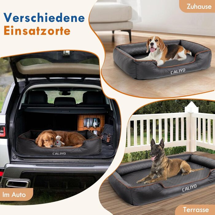 Ортопедичне ліжко для собак Caliyo, малі породи – подушка для собак з екошкіри, водонепроникна та пральна, з піною з пам'яті, диван для собак з 4 бортиками, килимок для собак 85×63×20 см, чорний