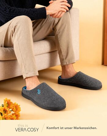 Чоловічі халапи VeraCosy з двокольоровою підошвою, Memory Foam, 42/43 EU, сірий/блакитний
