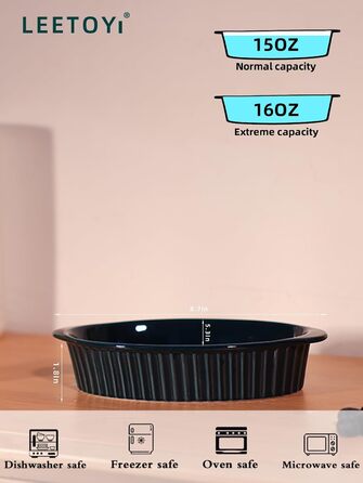 LEETOYI Набір керамічних овальних форм для запікання Au Gratin на 1-2 порції, з подвійною ручкою, для кухні та дому, 2 шт, темно-сині