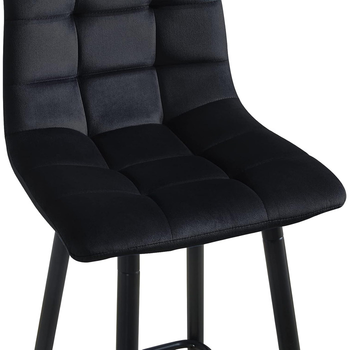 Velvet Bar Stools Set of 2 with Backrest - 66cm Seat Height - Black Kitchen Bar Stools for Countertops