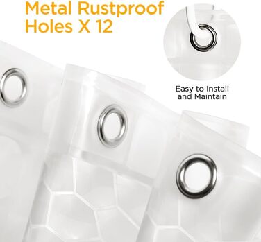 Шторка для душу AiQInu 180x200 см, 3D Eva, прозора, антигрибкова, водонепроникна, для ванної кімнати, з 12 гачками