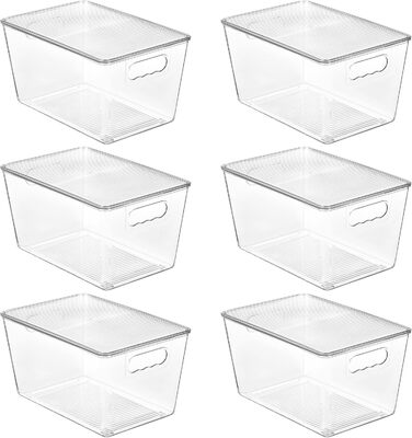 Vtopmart 6-Piece Storage Boxes with Lid, Stackable Plastic Boxes for Kitchen Storage & Organization, Perfect for Bathroom, Closet, Kitchen, Refrigerator, Closet Organization (L)