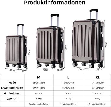 Чохол-валіза BEIBYE на 4 колесах, полікарбонат, 76 см, 110 л (Кофе)