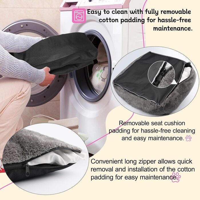 Автокрісло для собак SIVEIS – зручне ліжко з плюшу та кишеню для зберігання, чорне