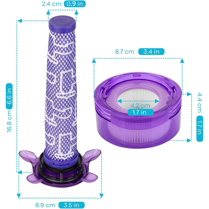 Замінний фільтр для пилососа Dyson V7 V8 (2+2) - комплект для Dyson V7, V8, Tier Extra, SV25, SV37 (965661-05, 967478-05)