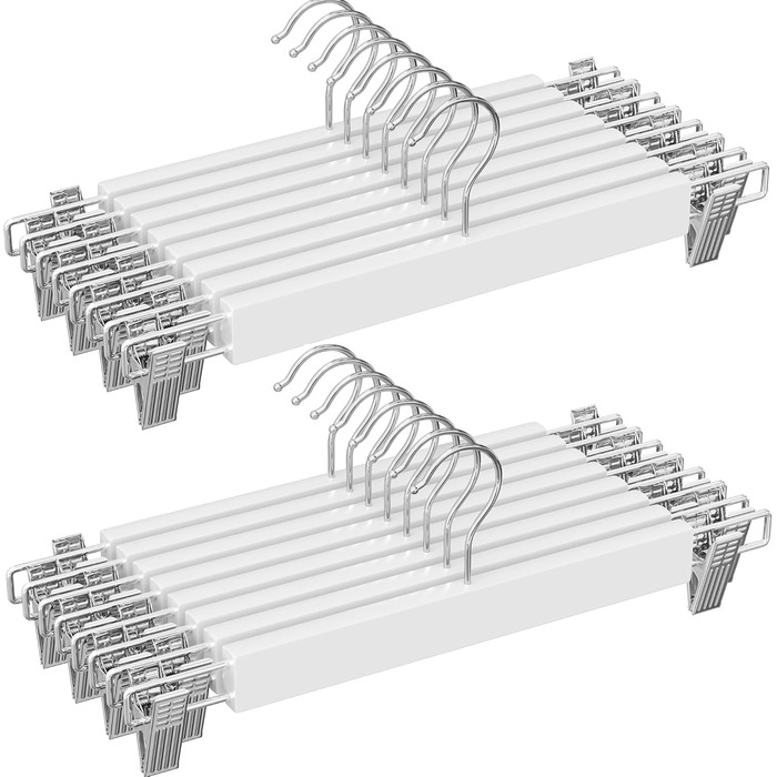 Набір вішалок для штанів SONGMICS, 16 шт., дерев'яні, з регульованими кліпсами, антиковзні, для штанів, шортів та спідниць