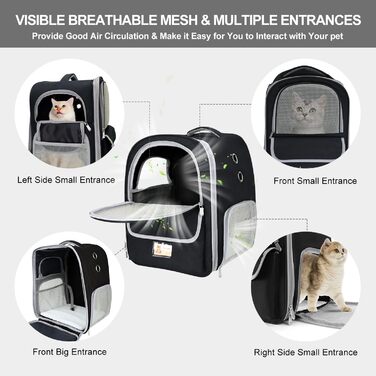 Рюкзак-переноска для котів та собак, чорний. Дихаючий рюкзак-переноска для маленьких та середніх тварин, ідеальний для подорожей, прогулянок, хатин та кемпінгу