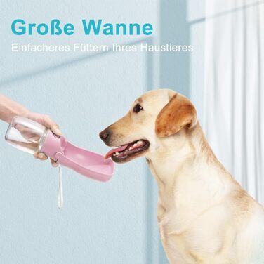 Водяна пляшка для собак на прогулянці 570мл або 350мл: портативна, для цуценят, малих, середніх та великих собак (Рожева)