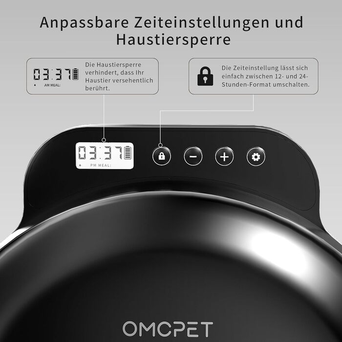 Автоматичний дозатор корму для котів та собак, 8oz*4 порції, з таймером, акумуляторний, з блокуванням, 2 охолоджуючі акумулятори (Чорний)