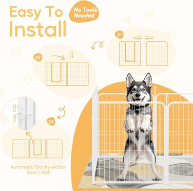 Клітка для собак, 101,6 см, 8 панелей, міцна металева, для дому та саду, кемпінгу, двору, автодому, захисний забір, приватність, тераса, білий колір