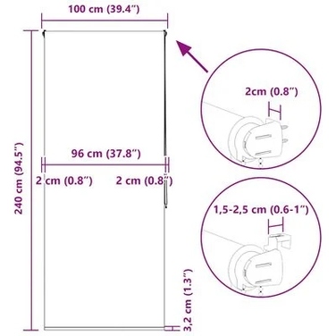 Штора для душу вінілова VidaXL, 96 x 240 см