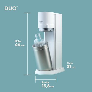 SodaStream Duo: Газова вода вдома. Комплект з CO2 балончиком, 2 скляні та 2 пластикові пляшки, білий, 44 см. Сімейний набір
