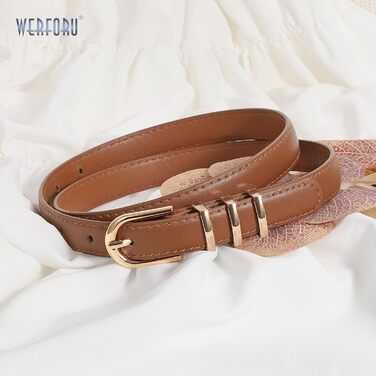 Жіночі шкіряні ремені WERFORU (2 шт.) для джинсів та штанів. Тонкий ремінь з золотою пряжкою. Довжина 110 см, підходить на талію 80-92 см (чорний+коричневий)