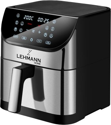 Аерофритюрниця Lehmann XXL 8 л, 1800 Вт, з LED-екраном, 10 програм, температурний режим 76-200°C, таймер, для здорового приготування без олії