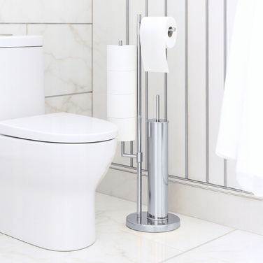 Підставка для туалетного паперу Estiva срiбний металевий freestanding з ершиком для унітаза