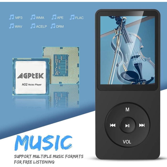 MP3-плеєр AGPTEK 32GB зі спікером, 70 годин роботи від акумулятора, 1.8