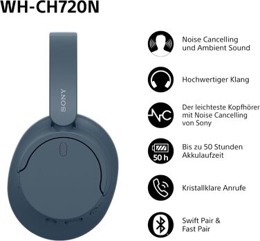 Бездротові Bluetooth-навушники Sony WH-CH720N з активним шумозаглушенням, до 50 годин автономної роботи, рожеві