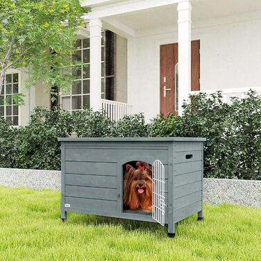 Паві Гат (PawHut) Будка для собак з дверима, клітка-переноска, водяний транспортувальний відсік для собак, котів, кроликів, вулиця, водовідштовхувальний, темний сірий, сосна, 80 x 55 x 53,5 см