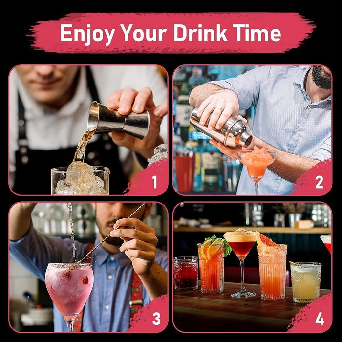 Набір для коктейлів 750мл: шейкер, 24 аксесуари, міксер, джигер, бостонський шейкер, барний декор для чоловіків та жінок