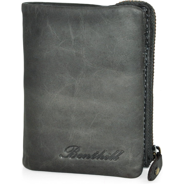 Benthill Small Wallet - Genuine Leather - Women's Wallet with RFID Protection - 6 Card Slots - Slim Wallet incl. Gift Box, Color: Olive - Grey