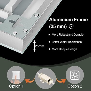 Дзеркало для ванної кімнати S'bagno з підсвічуванням 100x70 см, 5x збільшення, LED, алюмінієва рама, протитуманне покриття, 3 кольори, диммування, пам'ять, HD скло, IP44, без Bluetooth