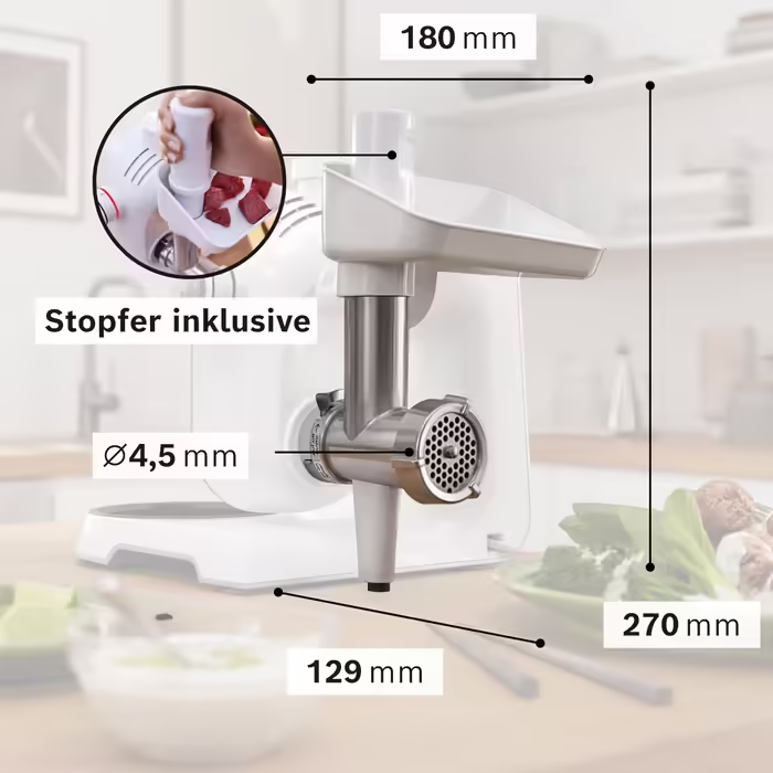 Кухонний комбайн Bosch Serie 4 MUM5X720 з вагою, м’ясорубкою, комплект BakingSensation, пластикова чаша, темно-червоний/сріблястий