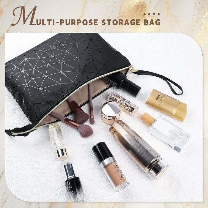Косметичка жіноча мініатюрна, пудрова, водонепроникна, для подорожей, органайзер, чорно-бежева