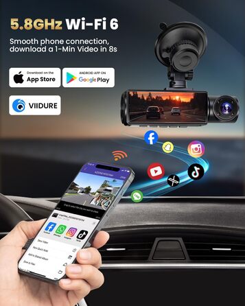 3-канальний 4K відеореєстратор для авто з камерою заднього виду, Wi-Fi, G-сенсором та нічною зйомкою, 4K+1080P+1080P, 64GB SD-карта в комплекті