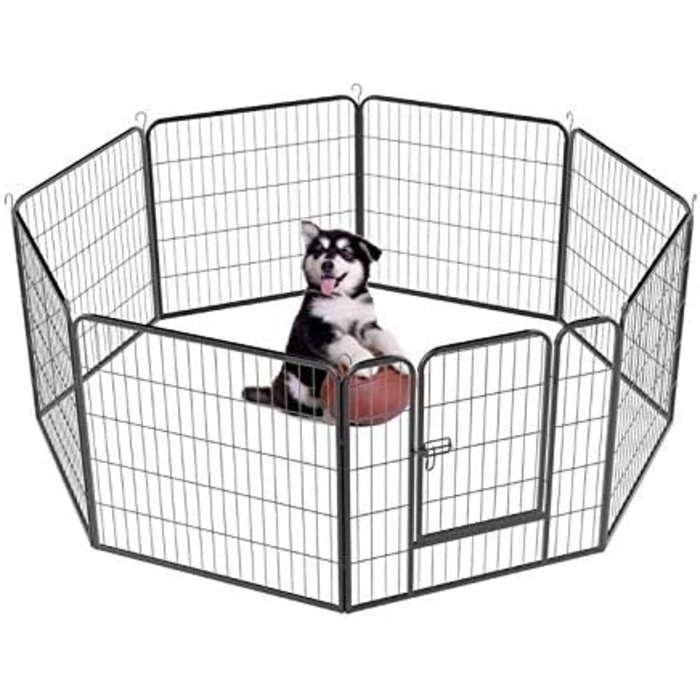 Клітка для цуценят та дрібних тварин 80x60 см, 8 секцій, з захисним тентом, розкладна, для собак, кроликів та інших дрібних тварин