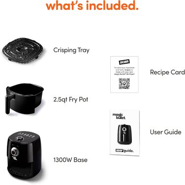Електрична фритюрниця без олії Magic Bullet MBA021B, 2.5л, 80-200°C, 1300W, чорна