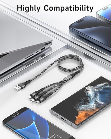 Мульти USB кабель RAVIAD 3 в 1 (2 шт x 2м) для iPhone, Samsung, Huawei та інших – сірий