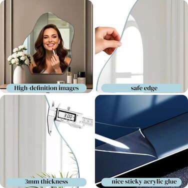 Дзеркало на клейкій основі Spiegel 35x35 - набір дзеркальних плиток для стін, самоклеючі дзеркала, набір для дому, кухні, ванної кімнати, спальні (38x47.8cm)