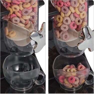 Relaxdays Double Cereal Dispenser, Cereal Dispenser for Muesli, Cornflakes, Sweets, Snack Dispenser Plastic, Black, 1 Piece