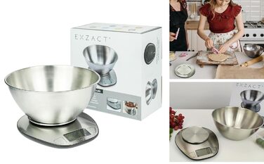 Кухонні ваги EXZACT EX4350 з нержавіючої сталі - електронні ваги з мискою для приготування та випікання, функція тарування, до 5 кг